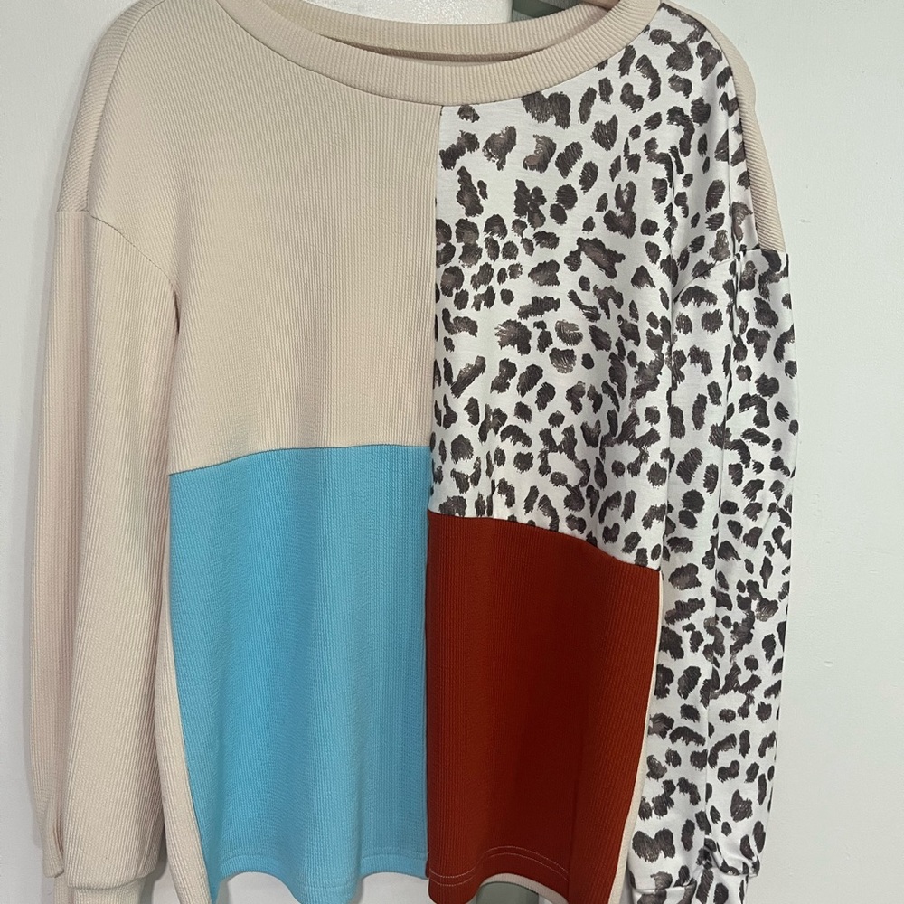 Colorblock and Leopard Print Sweater